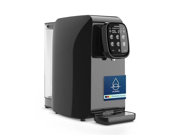 VILTARO® Osmoseanlage Trinkwasser [schwarz, 5-stufiges Filtersystem, 6 Temperaturstufen, mobil ohne Wasseranschluss] Umkehrosmoseanlage Osmose Wasserfilter Kalkfilter Trinkwasserfilter