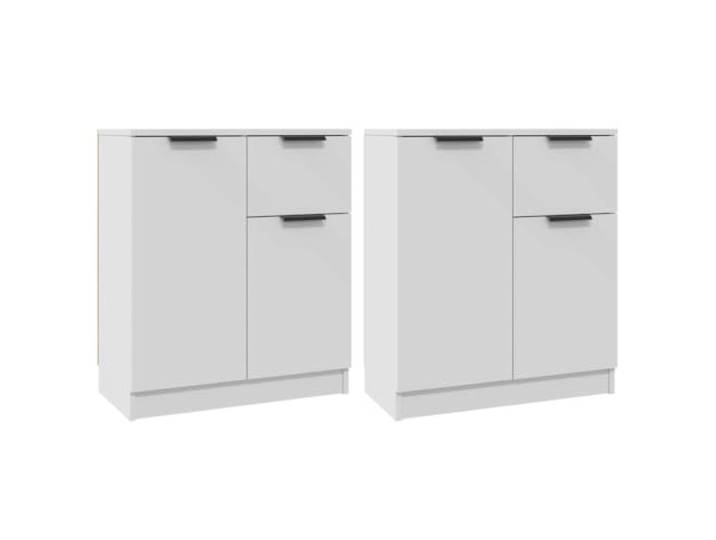 Fisinber Sideboard 2er Set Weiß 60x30x70 cm Holzwerkstoff Kommode Zwei kompakte Beistellschränke für Wohnzimmer und Schlafzimmer bieten viel Stauraum und zeitloses Design.