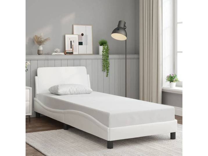 CHIC Lit adulte 1 place - 80x200 cm Structure/Cadre de lit blanc 80x200 cm similicuir #Sara56403