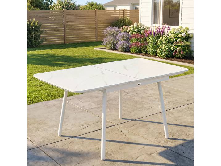 Outsunny Table Jardin Métal WPC 140x80cm 4-6 Personnes Blanc