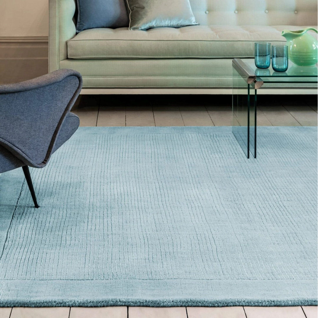 Latitude Run Duck Egg Handmade Modern Plain Easy To Clean Handmade Rug For Bedroom Dining Room Living Room Chenille/Cotton Runner 60 x 120cm