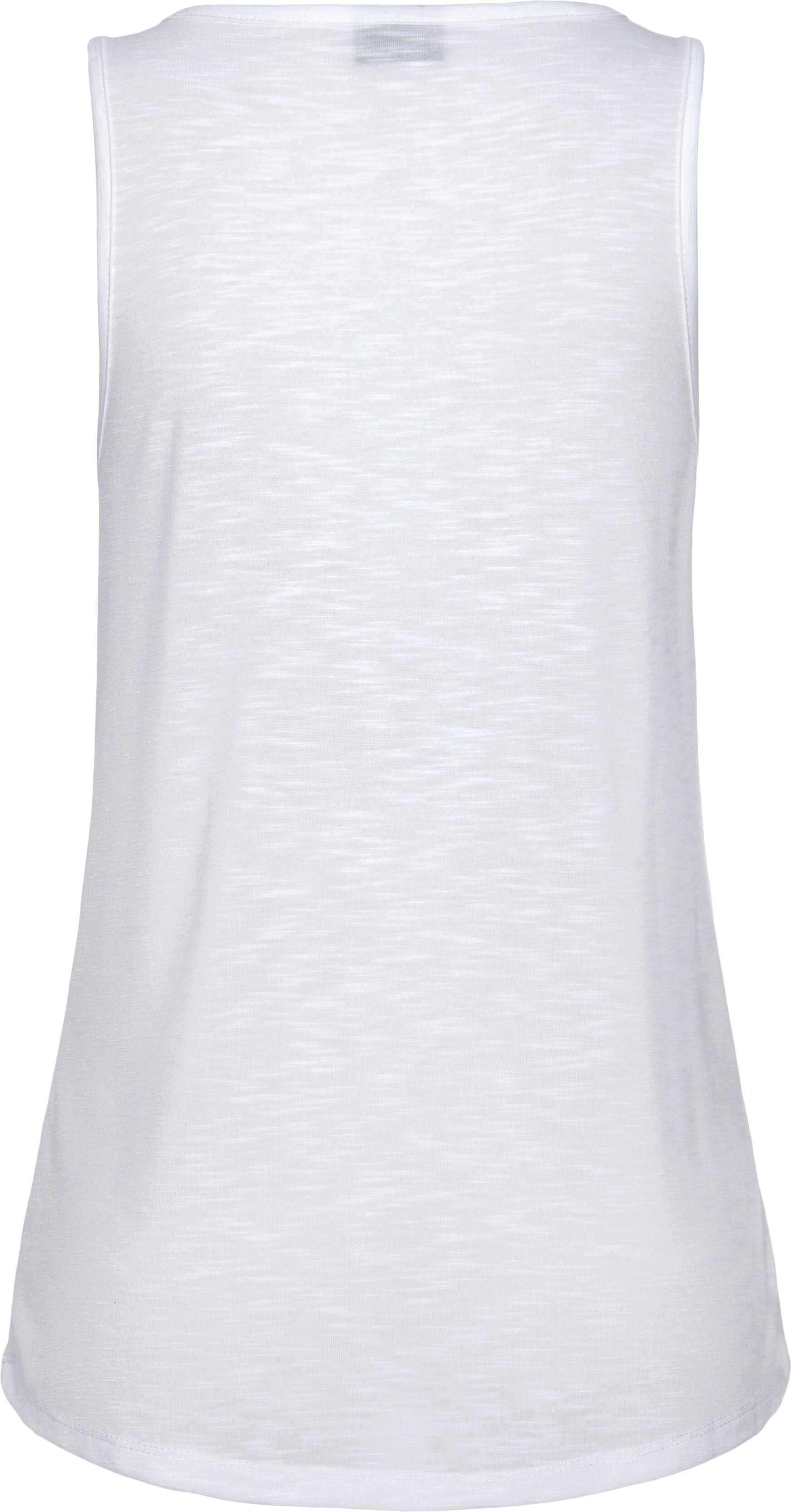 Tanktop VENICE BEACH "aus weicher Slubware mit Logoprint", Damen, Gr. 32/34, weiss (weiß), Slub, Obermaterial: 65% Polyester, 35% Viskose, unifarben, figurumspielend hüftlang, Rundhals, Tops Tanktop, Jerseytop mit breiten Trägern, Sommertop, lockeres Träg