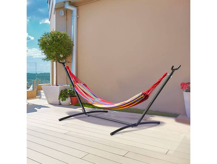Outsunny Hamac Autoportant Acier Coton Multicolore avec Housse