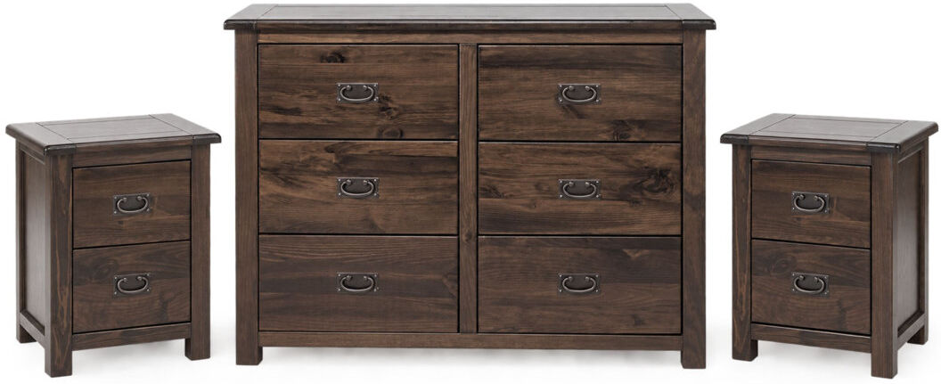 Lark Manor Sommerville 3-Piece Bedroom Set, 6-Drawer Chest & 2 Bedside Cabinets Brown