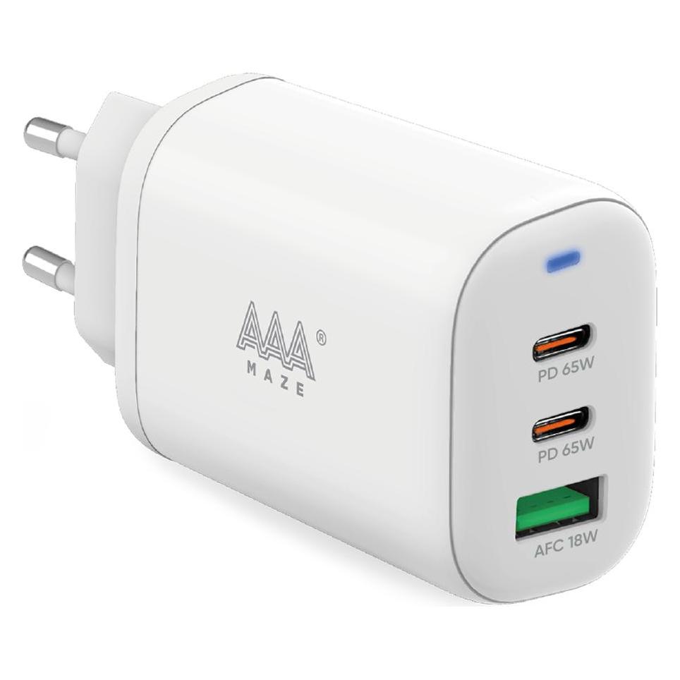 AAAmaze WALL CHARGER 2TYPC +1USB () (65 W, 3 Ports) (AMTGPD65W)