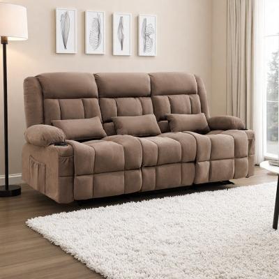 Manual Reclining Sofa with 3-Seat Design, Cup Holders & Side Pockets for Living Room, Office & Home Theater