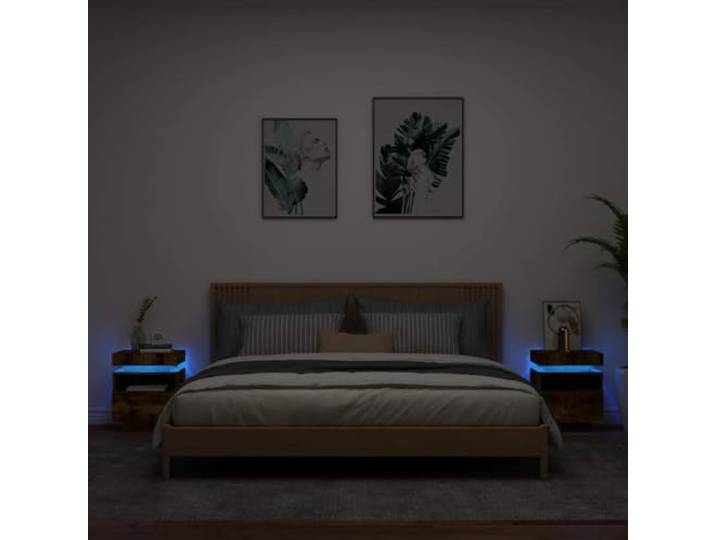HEFZGDB Nachttische mit RGB LED Beleuchtung 2 Stück Räuchereiche 40x39x48,5 cm Stauraum USB Anschluss
