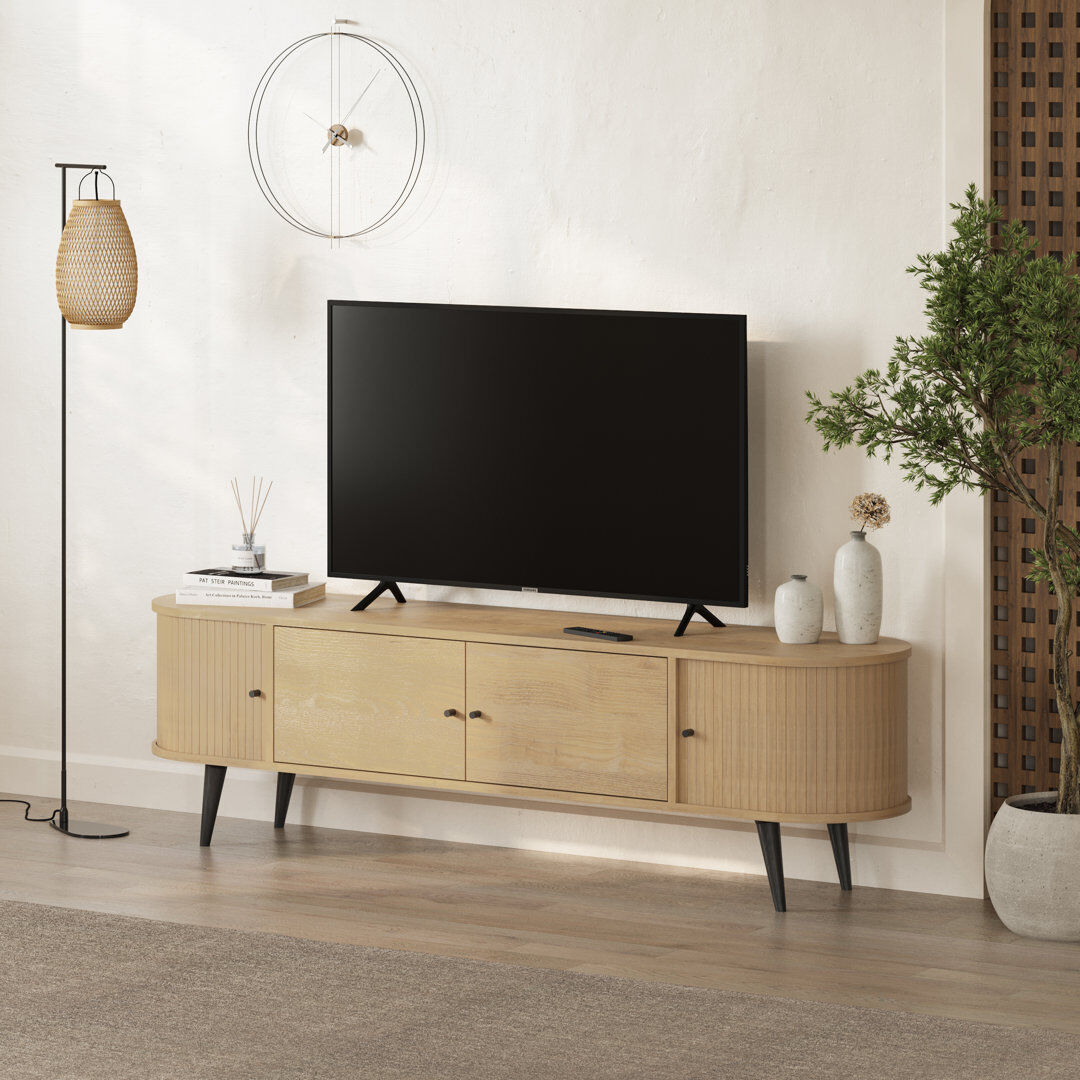 George Oliver Gentle Modern TV Stand with Storage Cabinets Sliding Doors 180cm Sapphire Oak 65"