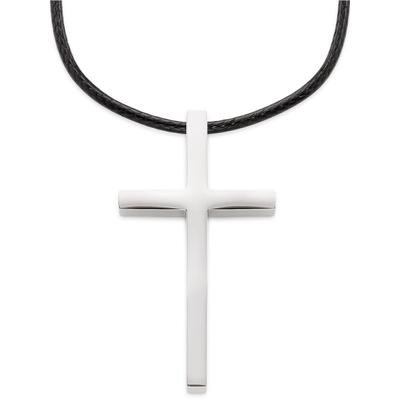 Kette mit Anhänger BRUNO BANANI "Lederkette mit Kreuzanhänger", silber (edelstahlfarben, schwarz), Halsketten, Damen, Edelstahl Leder, L: 65 B: 3mm, Edelstahl, Leder, B:3mm