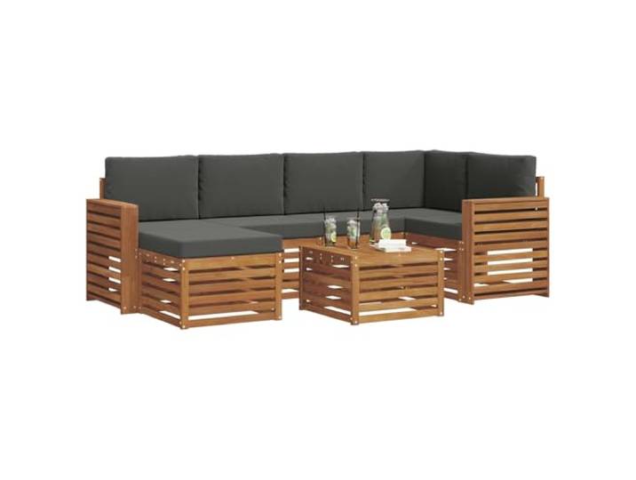 KTHLBRH 7-teiliges Sofa-Set aus natürlichem Akazienholz, Anthrazit Modular für Terrasse, wetterfest, abnehmbare Kissen, 110 kg pro Stuhl