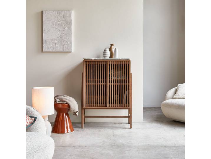 Anrichte Nussbaum massiv und Premium-Terrazzo 80 cm Isaure - Braun - Walnut