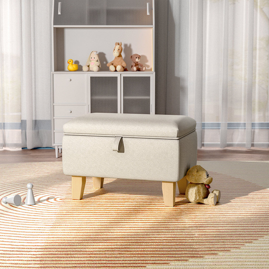 Mack + Milo Artus 49cm Wide Rectangle No Pattern Ottoman with Storage Cream 35cm H X 49cm W X 33cm D