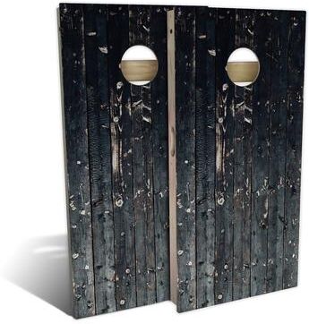 Skip's Garage Black Plank Outdoor Cornhole Board Set