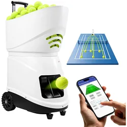 VEVOR Tennisballmaschine Max. 129 km/h Tischballwerfer 150 Ballkapazität mit Spin-Steuerung, App-Steuerung, 3 Trainingsmodi, 4 Stunden Akkulaufzeit, Ausziehbarem Griff, Rollen und Kunststoffgehäuse