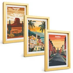 BILDER SET 3er Set - 20x30 cm Goldrahmen - Landschaften natürlicher Städte