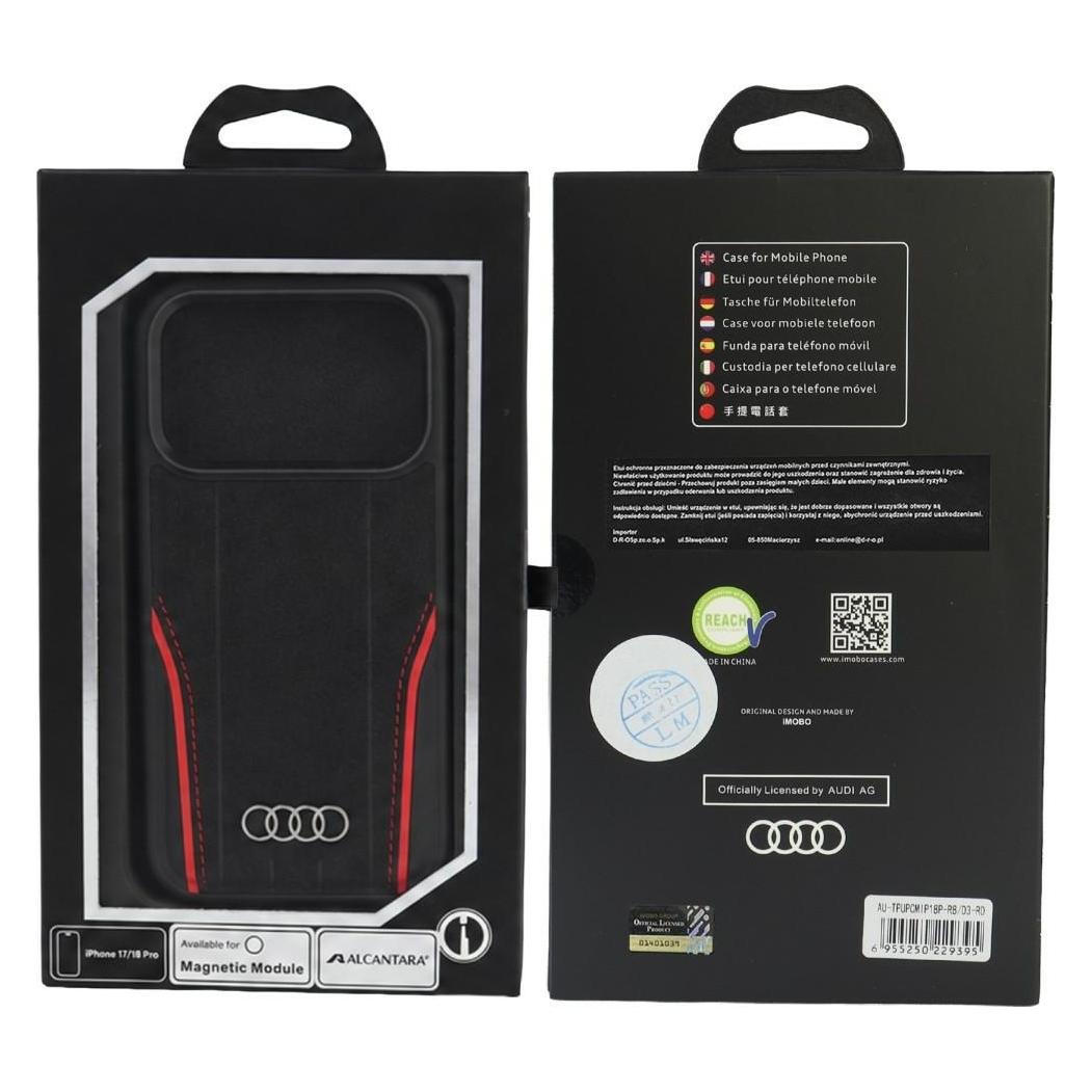 Audi Case R8 Genuine Leather MagSafe for iPhone 18 Pro / 17 Pro black-red (Apple iPhone 17 Pro, Apple iPhone 18 Pro) (AUDI000239)