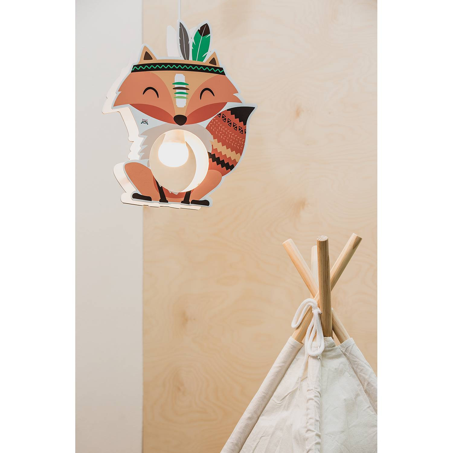 Elobra Little Indians hanglamp voor kinderen, hout, oranje, hoogte verstelbaar
