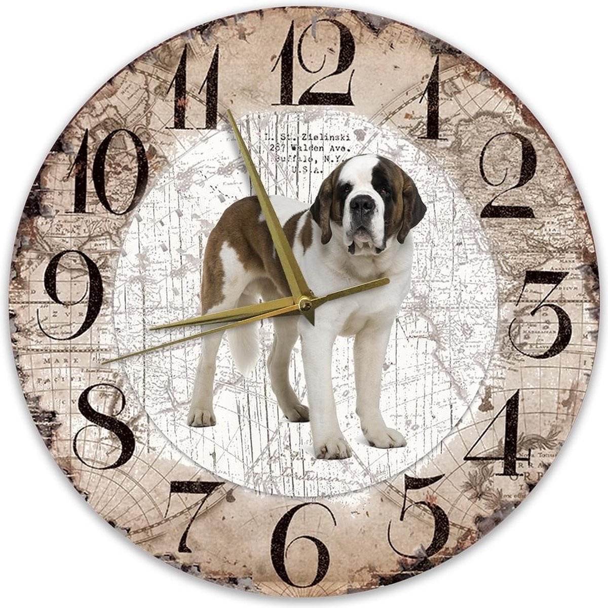 Houten wandklok met Sint Bernard hond ontwerp - Diameter: 30 cm
