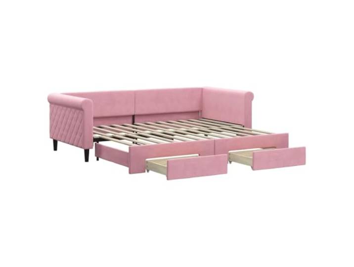 KTHLBRH Ausziehbares Schlafsofa mit Schubladen, Rosa, 90 x 200 cm, Samt 2 Schubladen mit Rollen Holzgestell Metall Samt 100% Polyester Modern Design Gäste