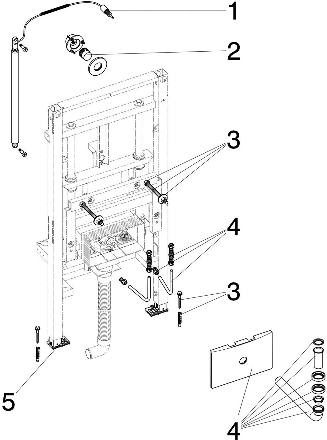 Viega Prevista Dry-Waschtisch-Element, 112 cm, Keramikhöhe vom Nutzer per Knopfdruck indiv. verstellbar Modell 8535.32, Montagezubehör, 776213, stahl