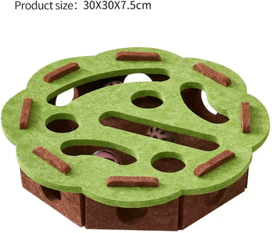 Inspire Curations MazePaws Interactive Felt Cat Puzzle Box With Bell Ball Toy green round