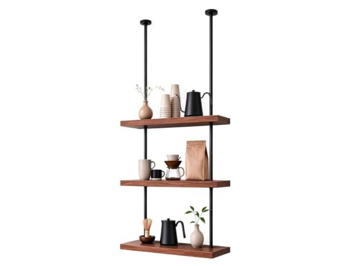 Gaommini Pflanzen-Blumentopf-Ständer, Decken-Hängeregal, Wohnzimmer-Bücherregal, schwebende Dekorationen, Regale, Küchen-Topfpfannen-Aufbewahrungsregal, Bar-Weinhalter(3-Layer 60x30x120cm)