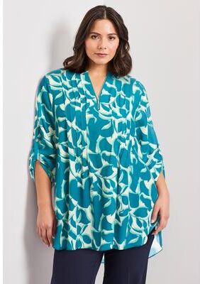 Plus Size Women's Roll Tab Zip Front Tunic by Avenue in Teal Graphic Floral (Size 20)