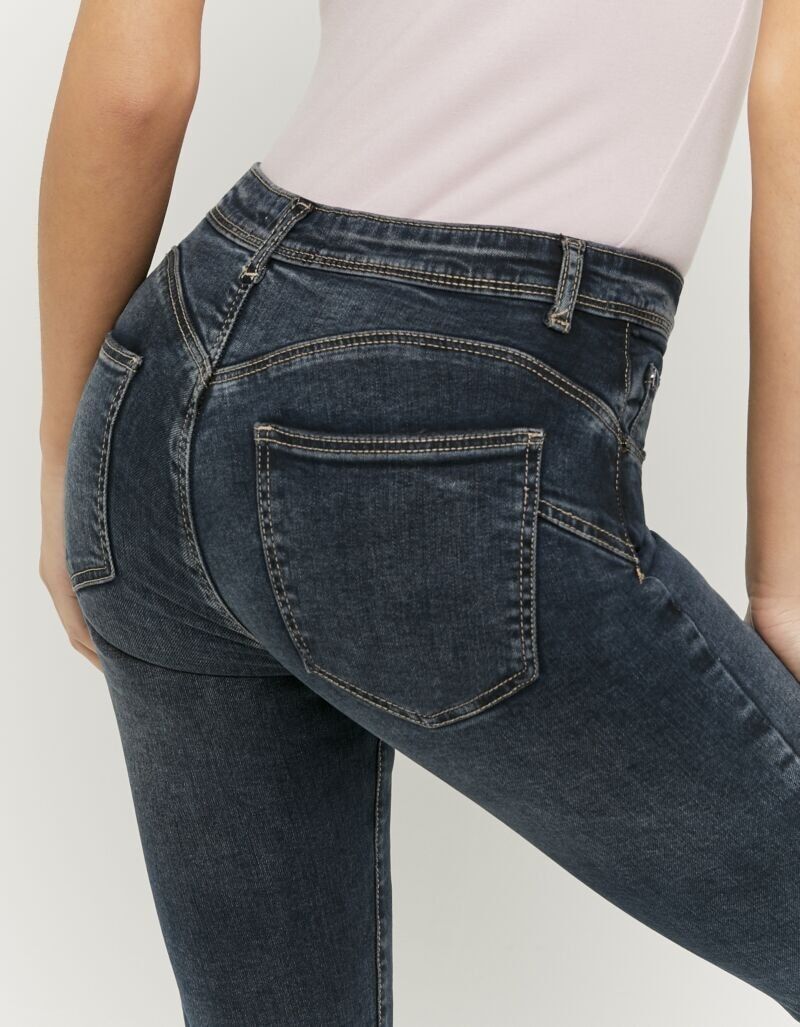 Skinny-fit-Jeans TALLY WEIJL "SPADEPUMPMR", Damen, Gr. 34, N-Gr, grau (midschwarz indigowash dirtybeige4), Denim/Jeans, Obermaterial: 98% Baumwolle, 2% Elasthan, clean, skinny fit lang, Jeans Skinny-fit-Jeans, Baumwollmischung, skinny fit midschwarz indig