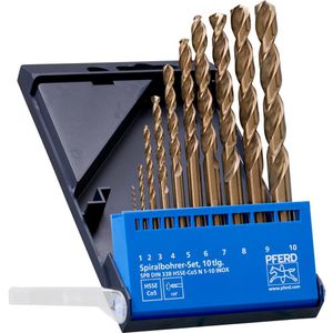 PFERD-TOOLS Bohrer INOX HSS-E, 25298002, 10-teiliges Set, 1-10mm, Metallbohrer