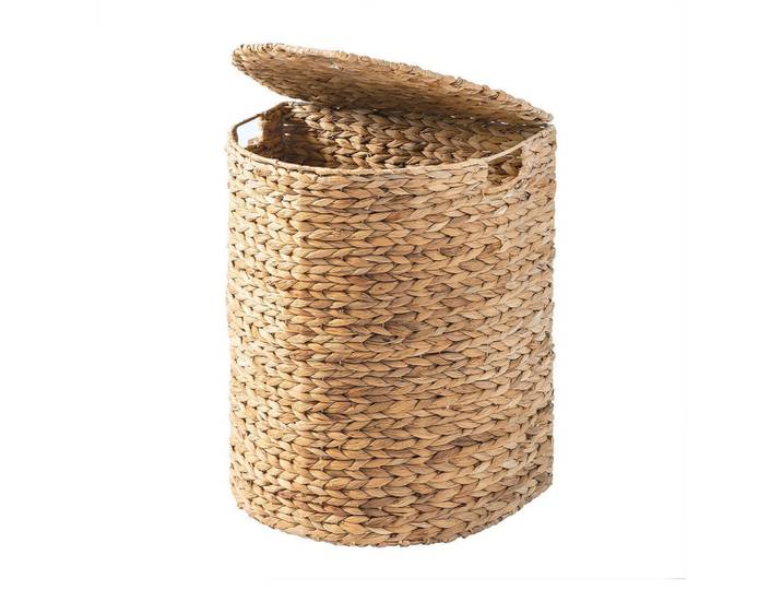 Calicosy Halbmondförmiger Wäschekorb aus Wasserhyazinthe mit Deckel 32/55/45 cm, Beige, Naturmaterialien, 32x55x45 cm, Haushalt & Reinigung, Wäschepflege, Wäschekörbe & Tonnen