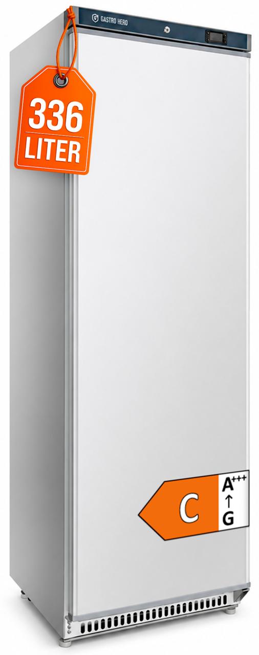 GastroHero Lagertiefkühlschrank ECO 400 336 Liter Weiß Umluftkühlung -23 bis -18 °C digitales Thermostat Gewerbe Tiefkühlschrank