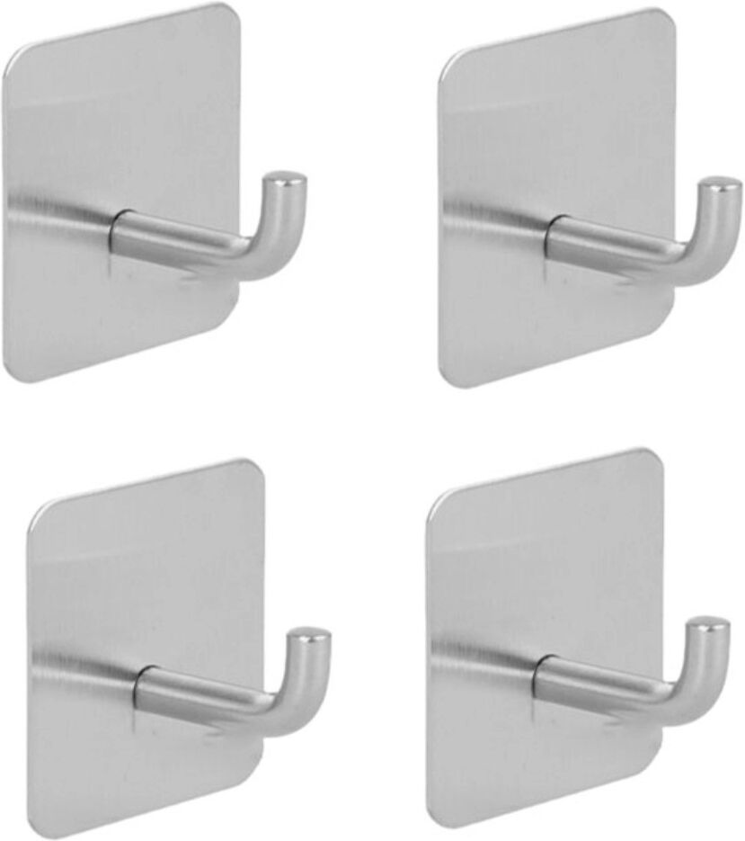 INF Quadratische Elefantenrüssel-Klebhaken (4er-Set) – Edelstahl, bohrfrei, selbstklebend, wasserdicht, silber