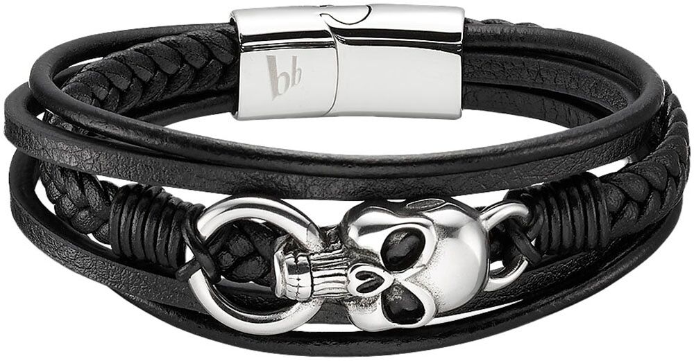 Lederarmband BRUNO BANANI "Schmuck", schwarz (edelstahlfarben, schwarz), Armbänder, Damen, 21cm, Edelstahl Leder, Edelstahl, Leder, Lederarmband