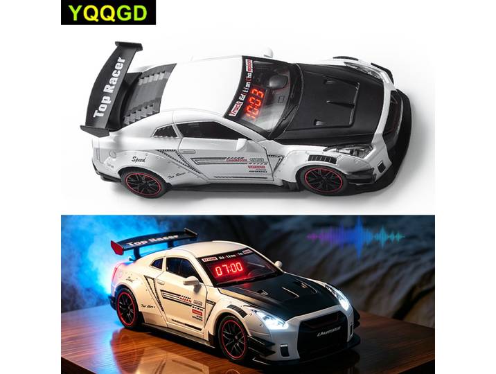 1 réveil sportif en forme de supercar, modèle de voiture sportive à piles rechargeables pour la décoration de bureau, cadeau pour les amateurs de voitures