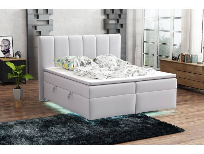Fun Möbel Boxbett Bett Schlafzimmerbett ANGEL inkl. LED-Beleuchtung (Bettkasten Beleuchtet, inkl. Fernbedienung für die LED-Beleuchtung), Inkl. Topper und Bettkasten