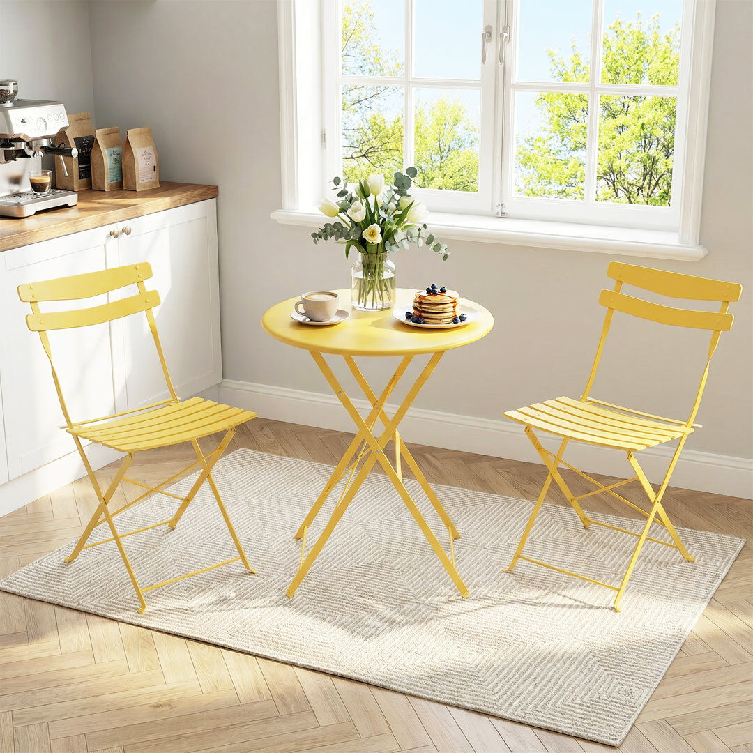 Brayden Studio Steel Dining Set Yellow/Yellow/Yellow/Yellow 2