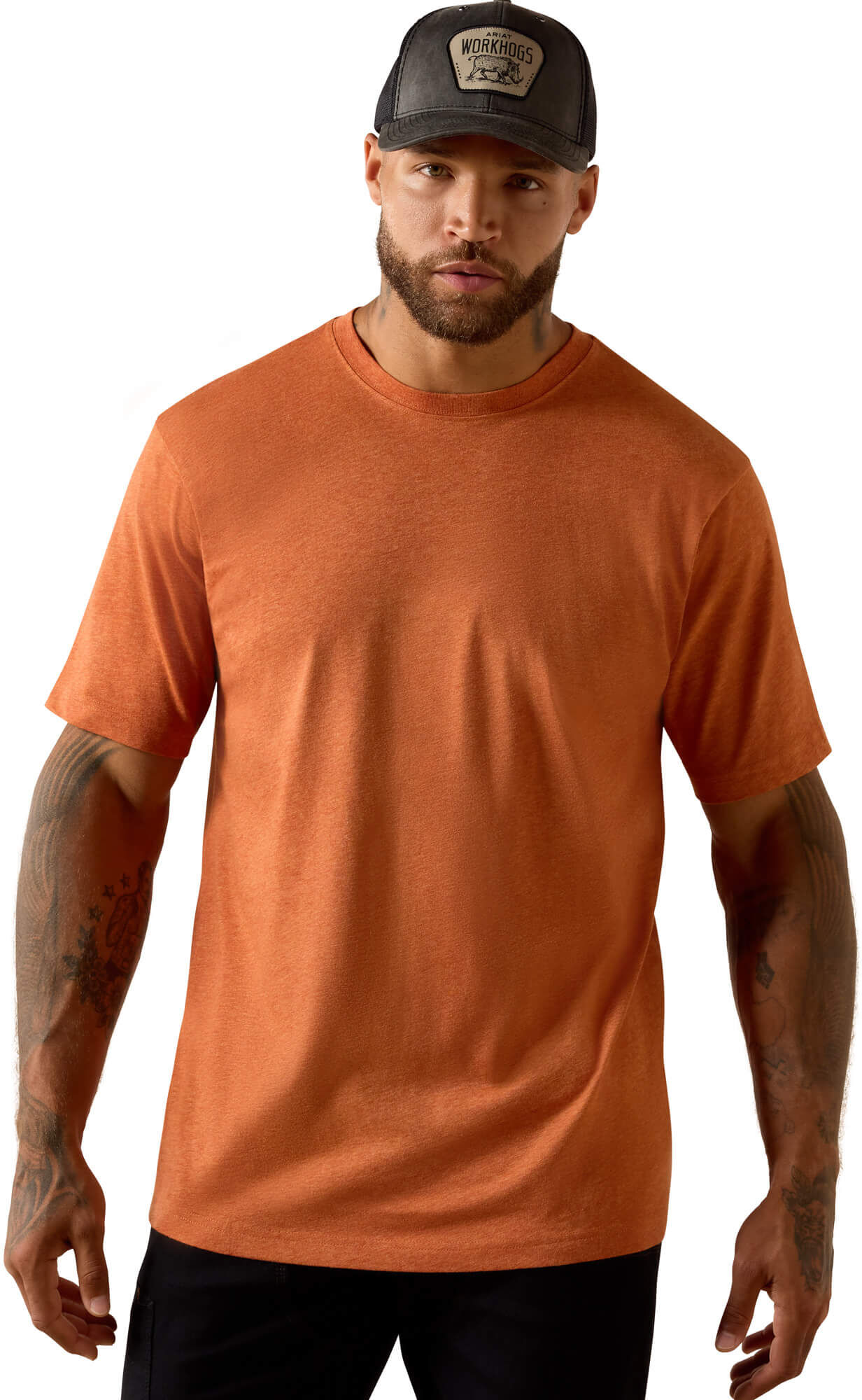 Men's Rebar Cotton Strong Standard T-Shirt in Sunset Orange Heather, Size: Large by Ariat