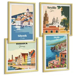 BILDER SET 4er Set - 50x50 cm & 40x60 cm Goldrahmen - Landschaften europäischer Städte