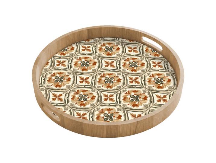 OnlyWow Tablett - Elegant - antik - farbenfroh - 50x50 cm, Mehrfarbig, Holz, Echtholz,Eiche, Rund, 50x5x5 cm, Geschirr, Tischkultur & Serviergeschirr, Tabletts