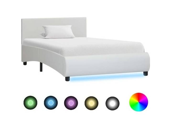 PRO -5826Lit Adulte contemporain avec LED - Structure de Lit Double enfant professionnel - Cadre de lit pour 1-2 Personnes Blanc