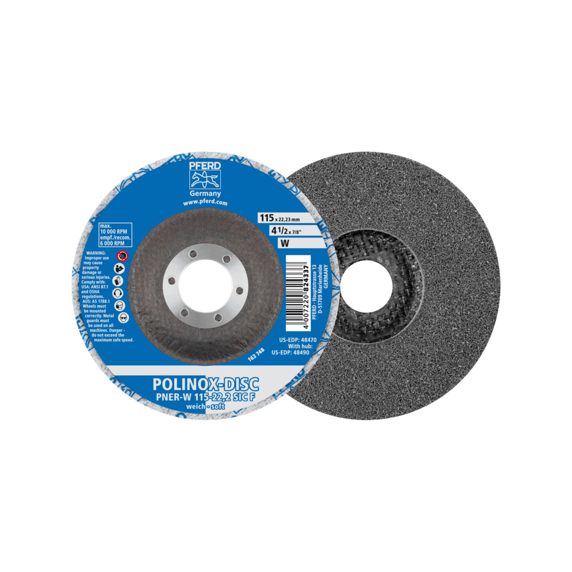 PFERD TOOLS POLINOX verpresste Vlies-Disc PNER Ø 115 mm Bohrung-Ø 22,23 mm Weich SIC Fein für Finish (44690732)