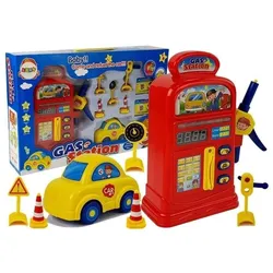 Lean Toys Lean Cars Set Tankstelle Spielzeugauto Strassenschild Lichtton