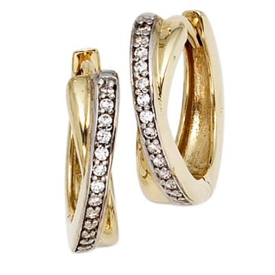 Paar Creolen JOBO "Ohrringe in Bicolor-Optik", gold (gelbgold 333), Ohrringe, Damen, 15,3mm, Gelbgold 333, 333 Gold mit Zirkonia