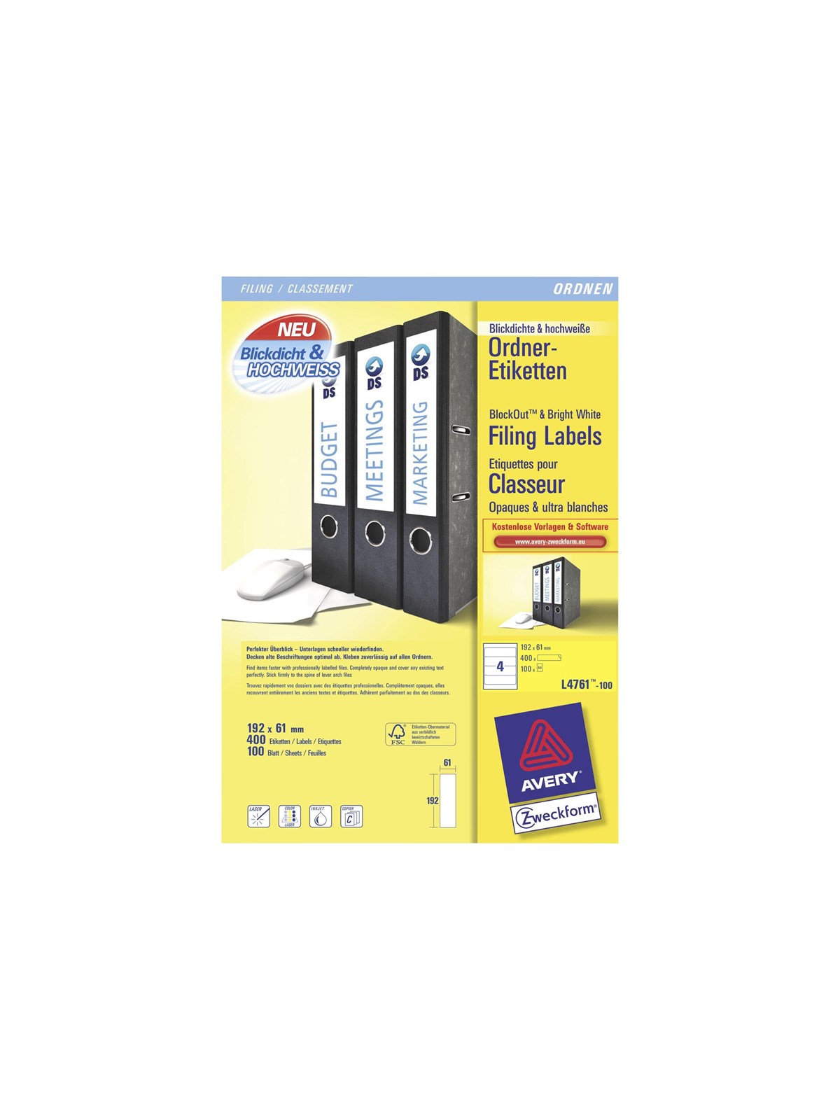Avery File Folder Labels - file folder labels - 400 pcs. - 61 x 192 mm