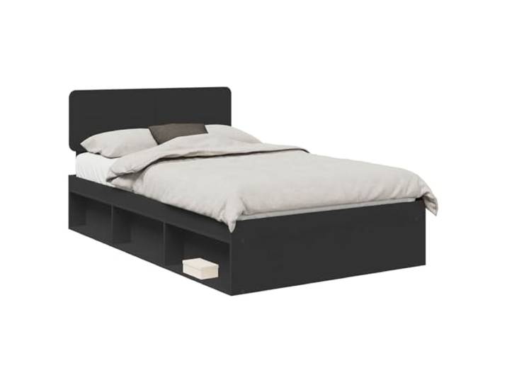 HMDNGOUT Bettgestell Massives Kiefernholz Schwarz 135x190 cm, Bettrahmen mit Kopfteil aus Kiefernholz, Stabiler Lattenrost, modernes Design, einfache Montage