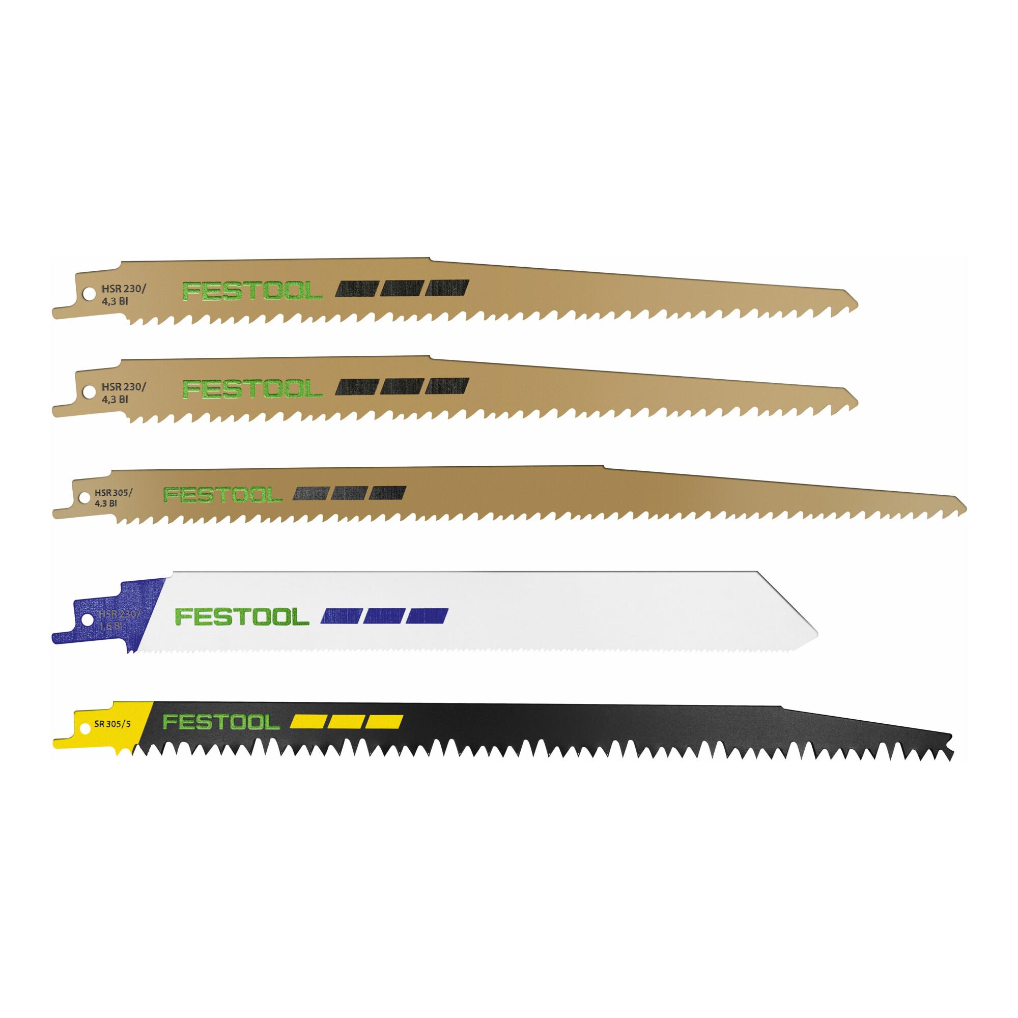 Festool RS-Sort/5 Säbelsägeblatt-Set mit verschiedenen Sägeblättern für Holz, Metall und Baustoffe (5 Stück) , 4014549310616 (577496)
