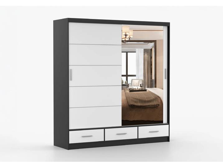 Schwebetürenschrank FLORENCE 203 cm Schwarz Weiß + Spiegel
