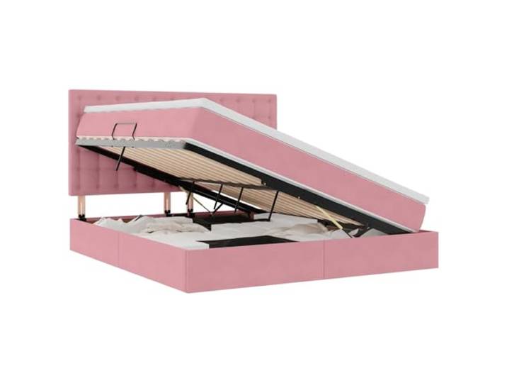 KKgypkn Samt-Stauraumbett Rosa 160 x 200 cm mit LED-Beleuchtung, Matratze und Hebemechanismus