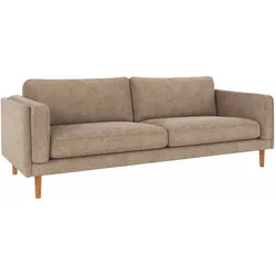 Sofa Braden 3-Sitzer aus Stoff, klassisch mit Eichenbeinen, Bezug Robin Graubeige, bequem und pflegeleicht