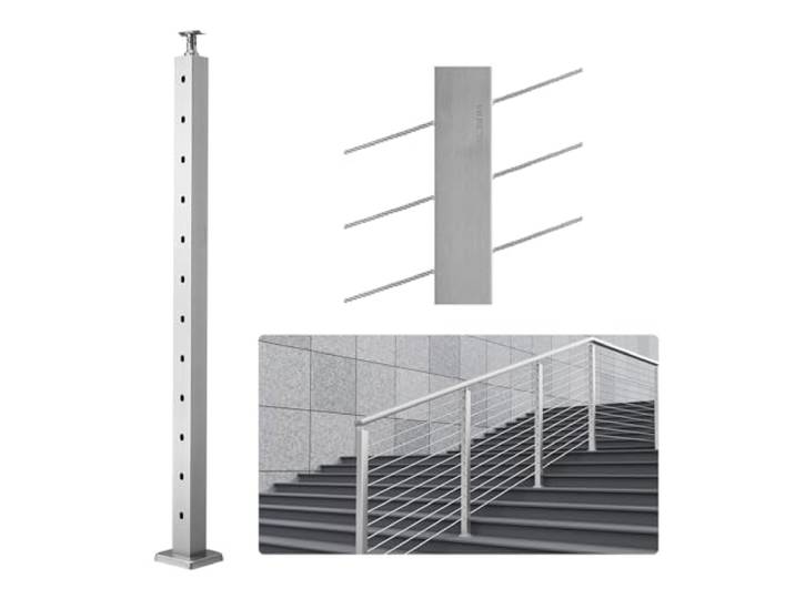 VEVOR Poteau de rampe d'escalier à câble\, 106\,7x5x5 cm\, poteau de garde-corps trous inclinés 30°\, 12 trous pré-percés\, poteau de rail acier inoxydable\, support horizontal incurvé\, 1JZLGZ1067556VUN5V0